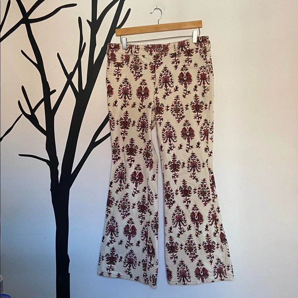 NWOT Anthropologie Pilcro cream corduroy boho printed bootcut jeans